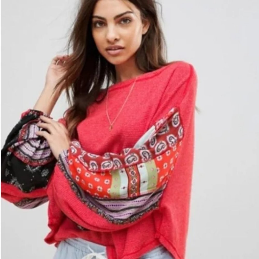Free People Red Blossom Thermal Top XS